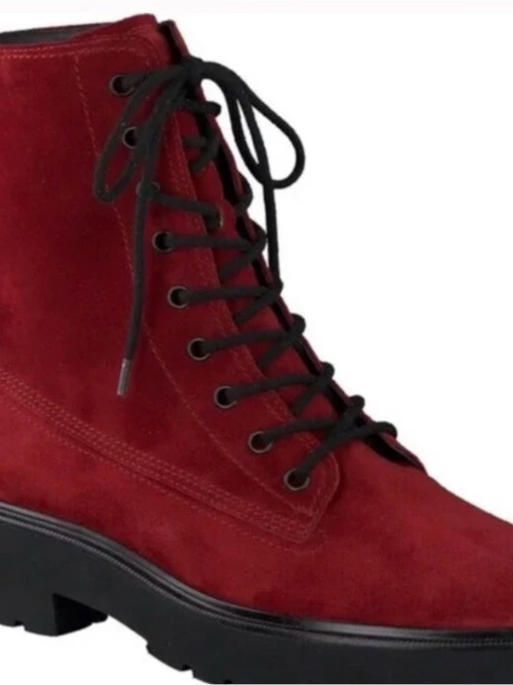 Paul Green Red Suede Lace-Up Combat Boots